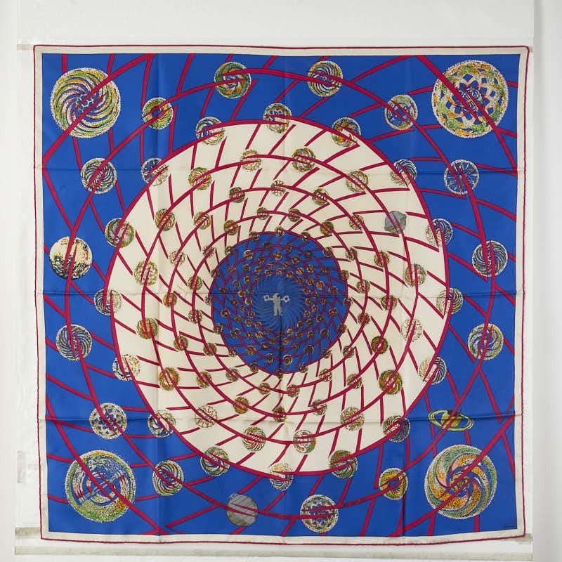 Hermes Les Feux De LEspace 90 Scarf White Multicolor Silk Womens Fashion Accessory