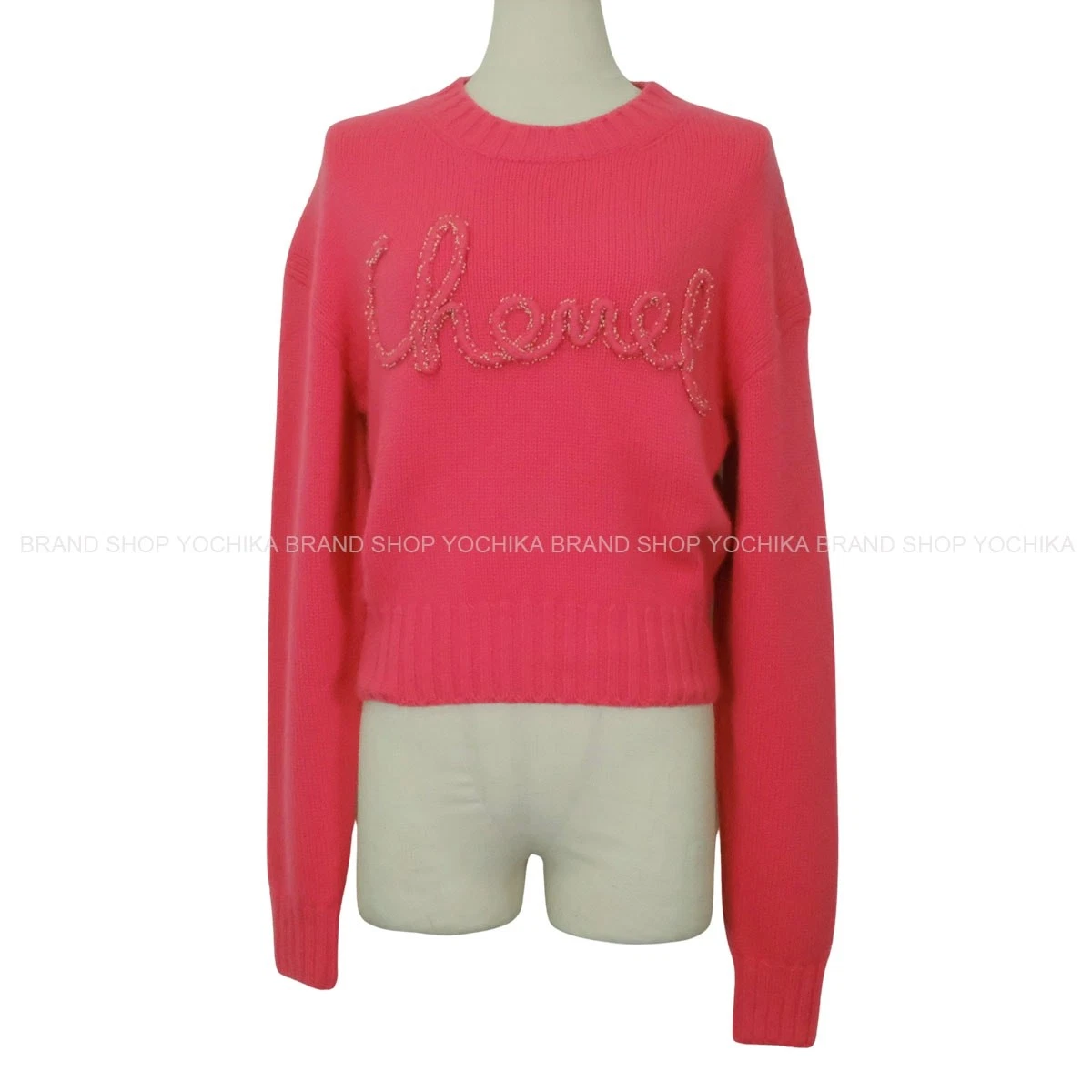 Chanel — [Pre-loved] 2020SS CHANEL Logo pearl beads Pink Cashmere #38 Sweater[Authentic]
