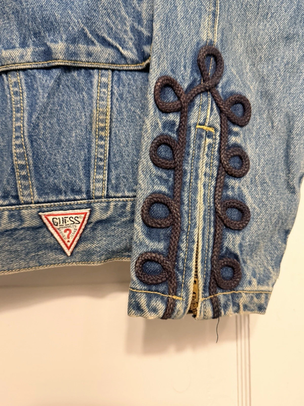 Vintage 80s GUESS Georges Marciano Denim Jacket Flying High Soutache Rope Trim L image 8