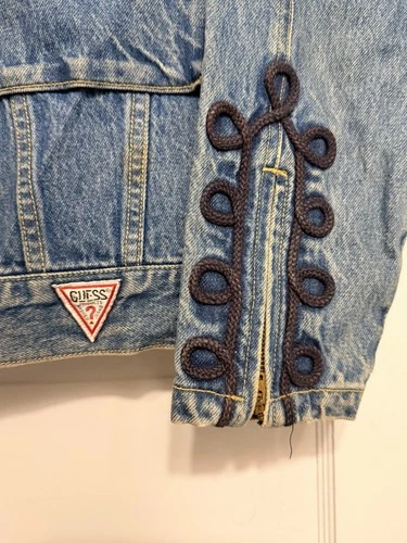 Vintage 80s GUESS Georges Marciano Denim Jacket Flying High Soutache Rope Trim L image 8