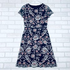 Adrianna Papell Floral Embroidered Mesh Cocktail Dress Navy Blue Coral Pink 2