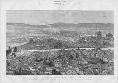 SPANIEN Stadt Consuegra nach der Flut - antiker Druck 1892