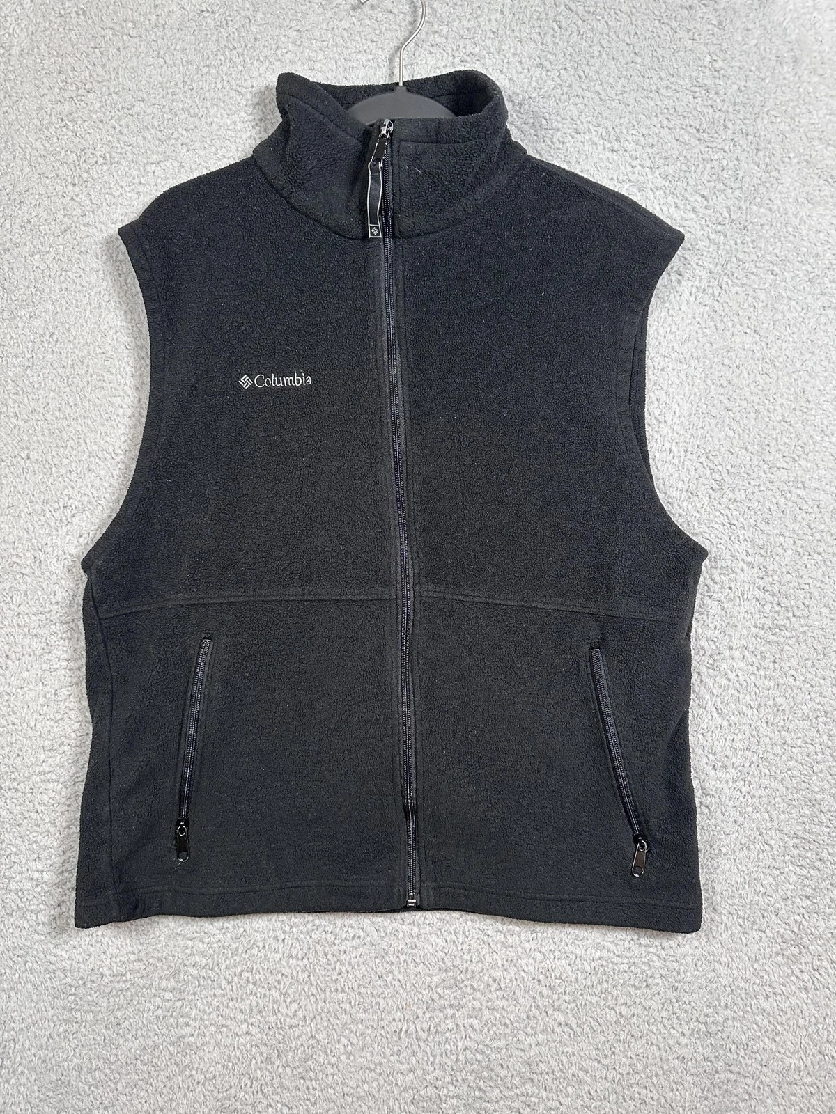 Columbia Vest Mens Medium Black Fleece Full Zip Zip Pockets Hiking Outdoors