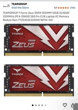 TEAMGROUP T-Force Zeus DDR4 SODIMM 32GB 3200MHz (PC4-25600) 260 Pin CL22 Laptop 