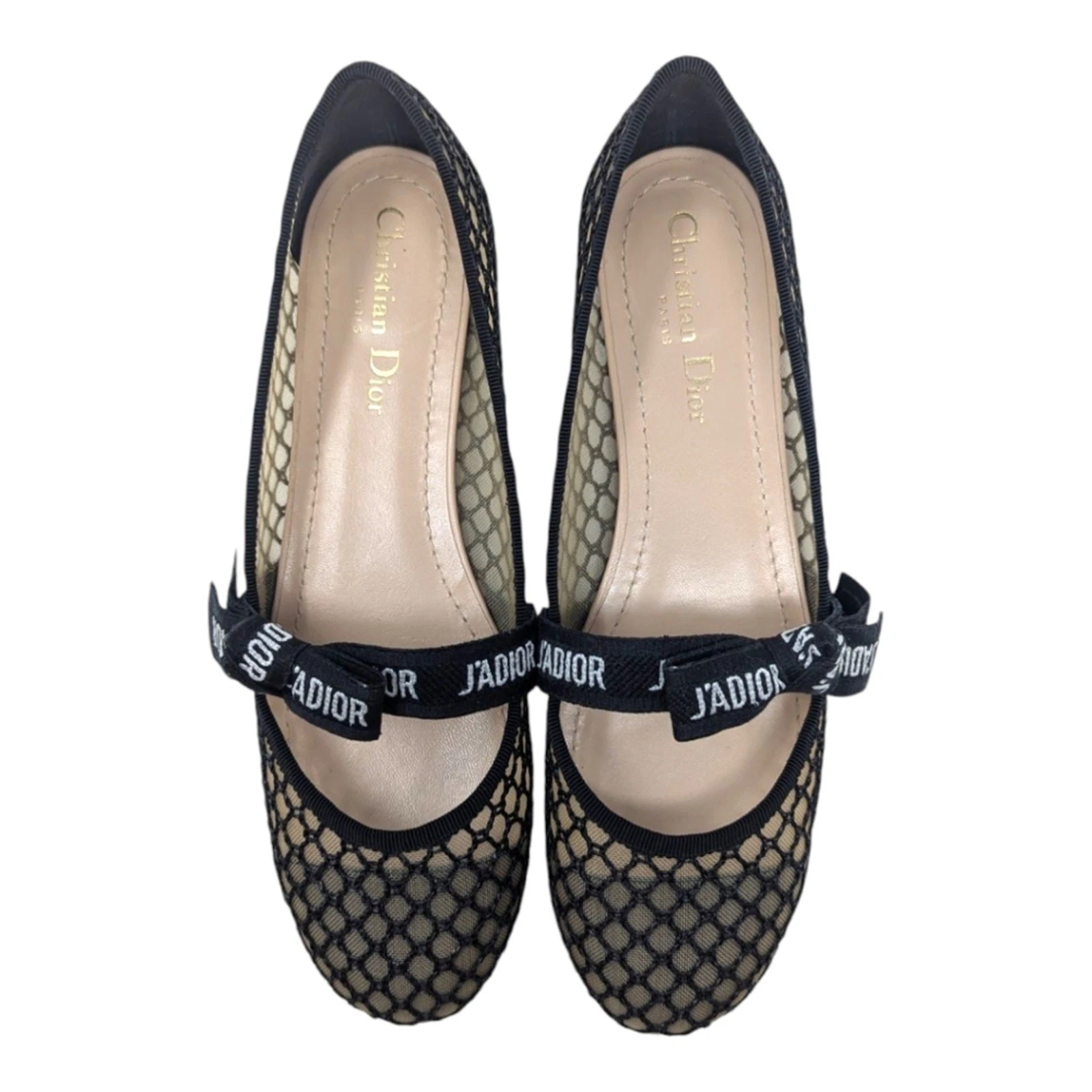 Christian Dior Miss J'Adior ruban resille maille dentelle ballet plat mary jane 38,5