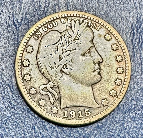1915-D Barber Quarter. 90% Silver. F-VF Condition. Charity Auction. ￼