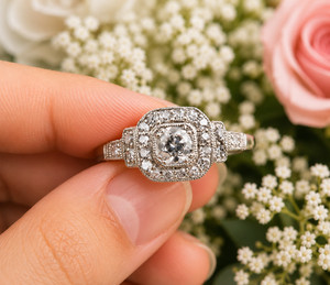 Authentic 1.50Ct Natural Moissanite Tester Pass Halo Engagement Ring 14K White Gold Plated
