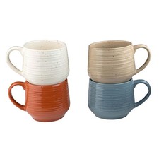 Sango 17.5 oz Stoneware Coffee Mugs Set of 4, Rustic Ceramic, Speckled