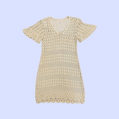 Vintage Women's Crochet Mini Dress Size Small/Medium Scalloped Hem Cream  8-12AU | eBay