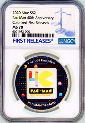 PAC-MAN 40th ANNIVERSARY 2020 NIUE 1oz SILVER COIN $2 NGC MS 70 FR