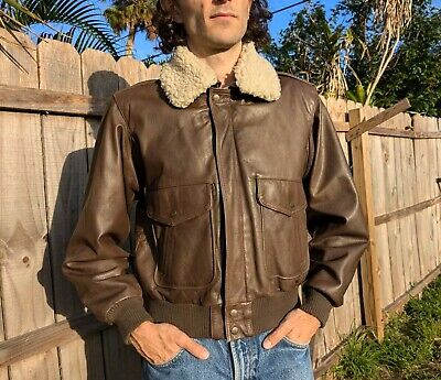 Vtg Leather A-2 Bomber Flight Jacket Removable Sherpa Collar Vtg Leather A-2 Bomber Flight Jacket Removable Sherpa Collar
