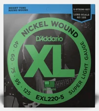 D'addario EXL220-5 Super Light Long Scale 5-String Bass Strings