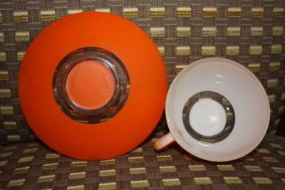 Tasse Et Soucoupe Vintage Duralex Orange - Ensemble Design Années 70