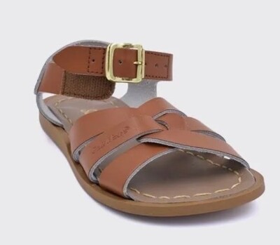 New Sun-San Salt Water Sandals,original tan leather sandals H L, infant  4,NIB