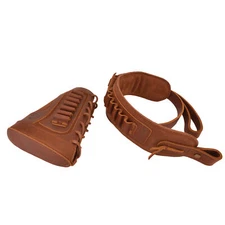 1 Combo of Leather Rifle Shotgun Buttstock Cover +Gun Sling with Swivels.308.22