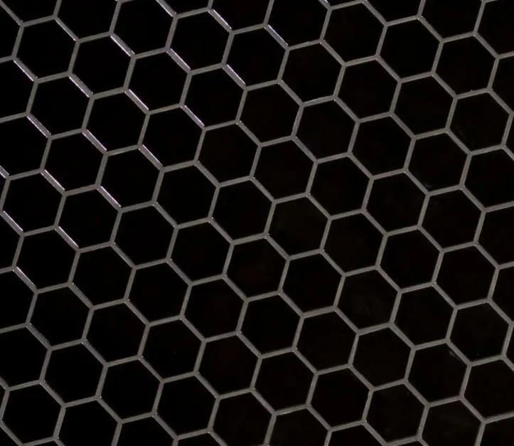 Estuche de azulejo de mosaico de porcelana brillante hexagonal negro 11,63 "x 12,75" 14,4 cuadrados ft. Foto 2 de 4