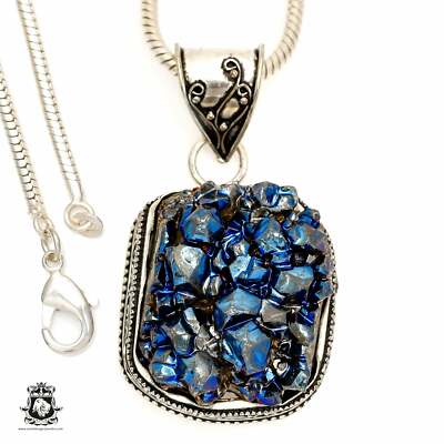 Rainbow CHALCOPYRITE Drusy Druzy Pendant 4mm Snake Chain V1344