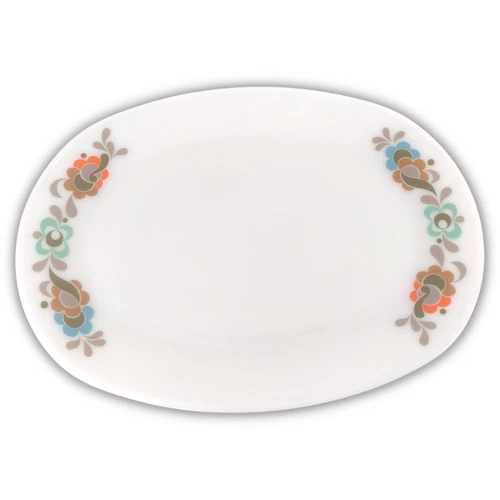 Vintage JAJ England Oval Milk Glass Platter 1960's Floral Print - Pyrex VGC