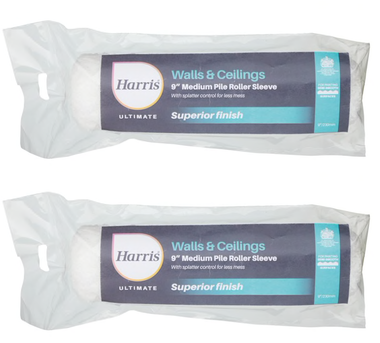 2x Harris Ultimate Decorating Walls & Ceiling 9"" Medium Pile Paint Roller Sleeve
