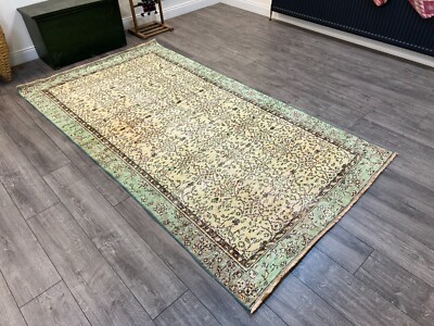 Green Area Rug, Antique Turkish Rug, Living Room Rug, Vintage Rug, 4.7 x 8.7 ft