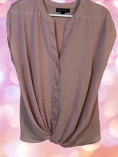 Inc International Concepts Short Sleeve Shirt V-Neck Large Pink