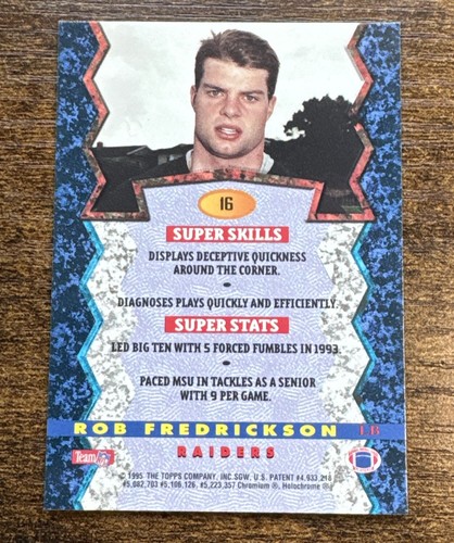 1995 Bowman's Best Refractor Card #16 Rob Fredrickson Raiders SSP Free Shipping - Picture 2 of 2