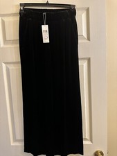 NWT Eileen Fisher Black Velvet Wide Leg Pleat Ankle Pants XXSmall