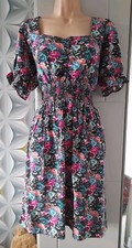 New NEXT Multi-Coloured Floral Print Short TEA DRESS Square Neck SIZE 8 NWOT 