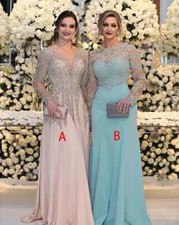 Luxurious Bead Crystal Sequins Mother of the Bride Dresses Long Sleeve Plus Size