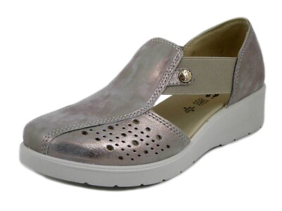 Mocassini Scarpe Donna Aperte Comfort in Pelle Beige Zeppa Bassa
