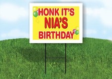 NIA'S HONK ITS BIRTHDAY 18 in x 24 in Yard Sign Road Sign with Stand