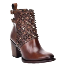 Cuadra Ladies Austrian Crystal Brown Leather Booties CU338