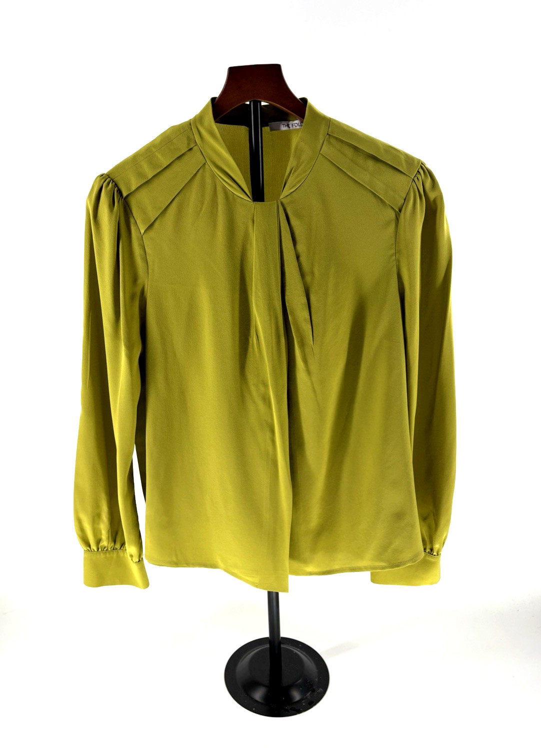 The Fold London 100% Silk Blouse Women US 10 UK 14 Green Long Sleeve Button Back