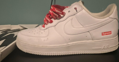 Nike Air Force 1 Supreme Low Top White Red Men's Athletic Sneaker