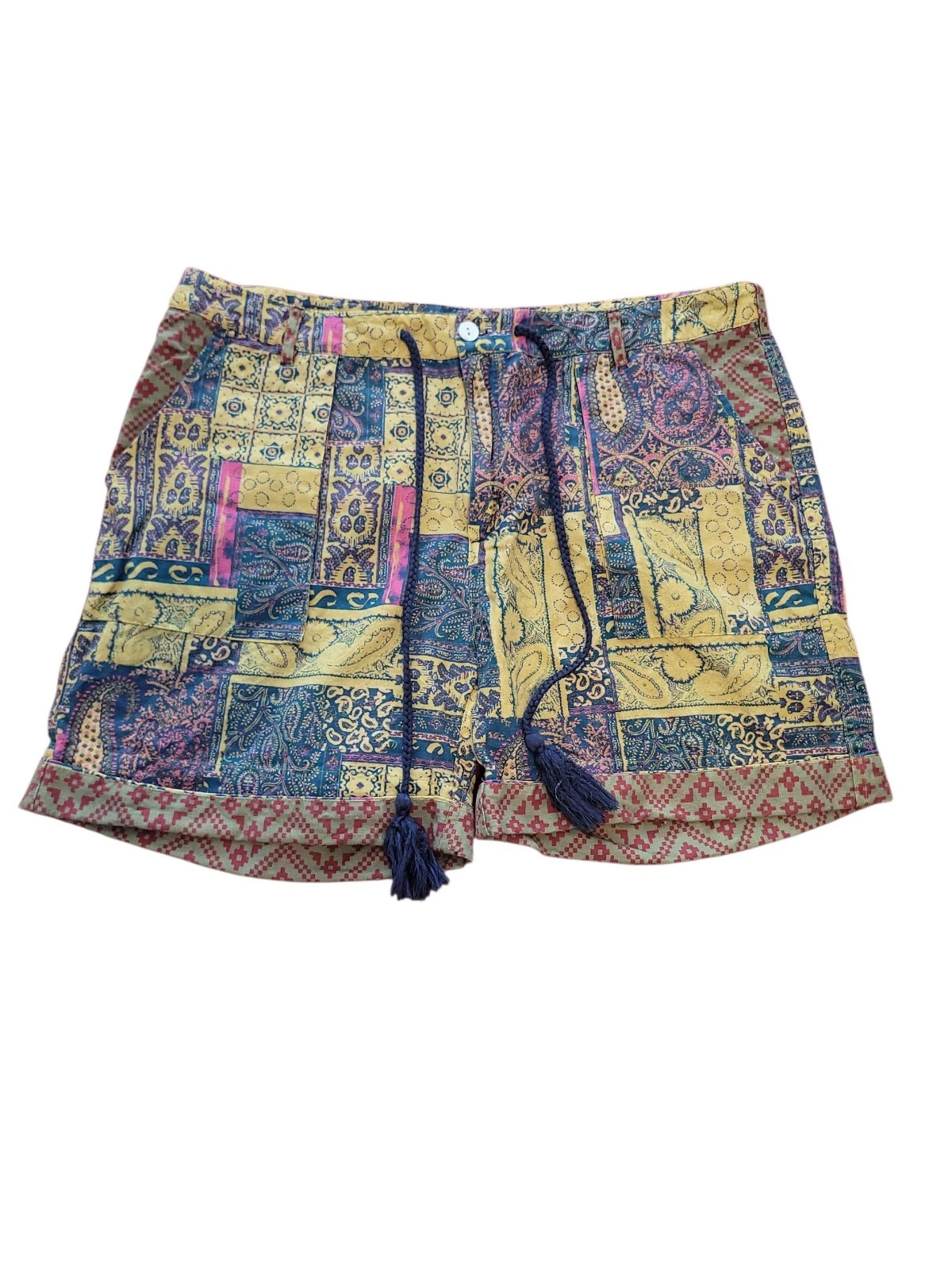 Sundance Womens Kalini Shorts Size L Linen Patchwork Tassel Boho Beach Coachella