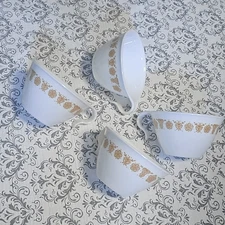 Vintage Corelle 70s Gold Butterfly Set 4 MCM Tea Cups   USA Corning