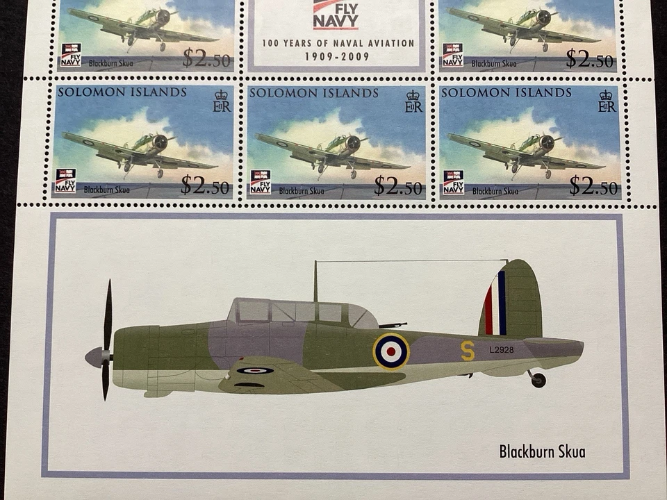 Islas Salomón 2009 hoja como nueva de avión Blackburn Skua $2,50 B/O266 Foto 3 de 4