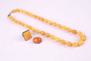 Silver Amber Butterscotch Single Knot Polished Beads Lobster Clasp Set x 3 14g
