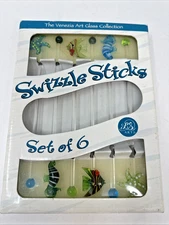 NOS Venezia Art Glass Fish  Sea Theme Swizzle Sticks Set of 6 NEW