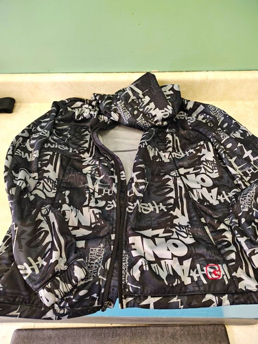 AND1 Men's XL Black Gray White Graffiti Full Zip Hooded Mid-Length Jacket video thumbnail