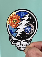 Grateful Dead Iron On Patch Skull Moon Sun Yellow Blue Black White Embroidered