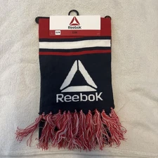 REEBOK Rally Scarf Red White Blue With Logo Fringe Athleisure Sporty NEW