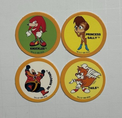 Sonic The Hedgehog Pogs #13-16 1995 Incl Tails Knuckles Dr Robotnik And Sally