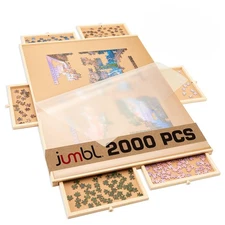 Jumbl 2000-Piece Rotating Puzzle Board with Drawers, Lazy Susan & Cover