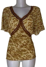 NWT Y2k Womens Brown Floral Lace Babydoll Ethereal Cottagecore Boho Top Sz 18