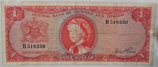 1964 TRINIDAD AND TOBAGO $1 Banknote - P-26a - Elizabeth II - Circulated Note