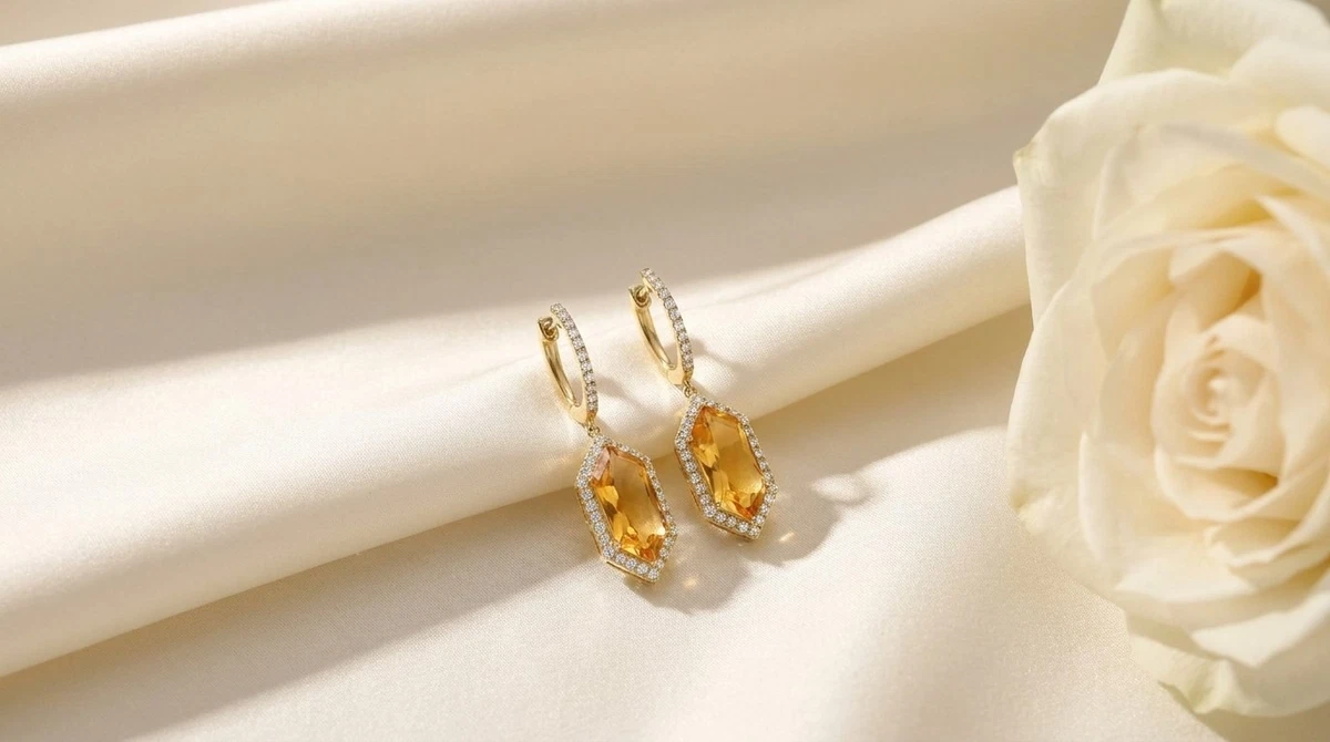 14K Yellow Gold Citrine & Natural Diamond Earrings 0.73 ct tw G SI1 Women's