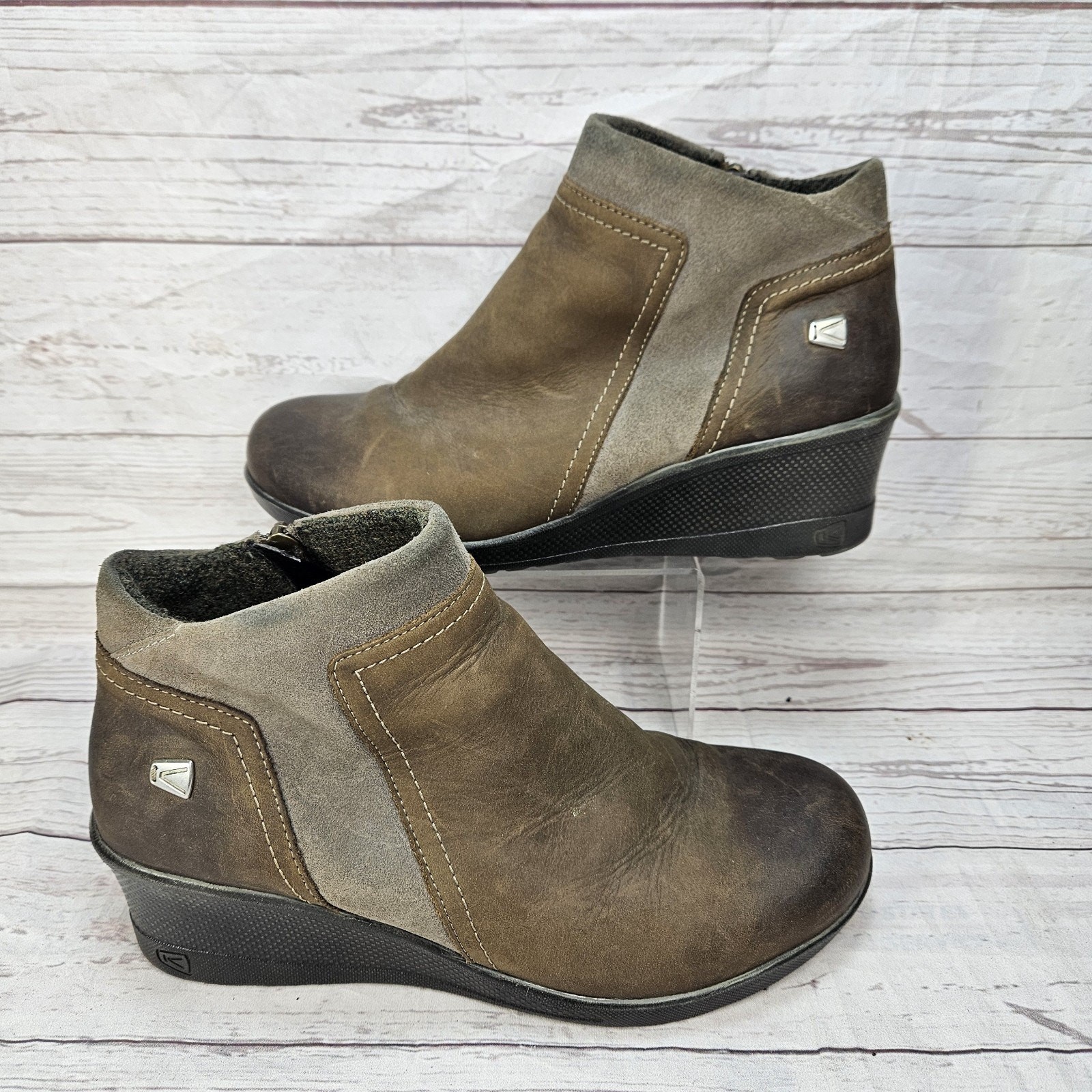 Keen Brindle stivaletto donna con zeppa e zip alla caviglia taglia 10 marrone montagna