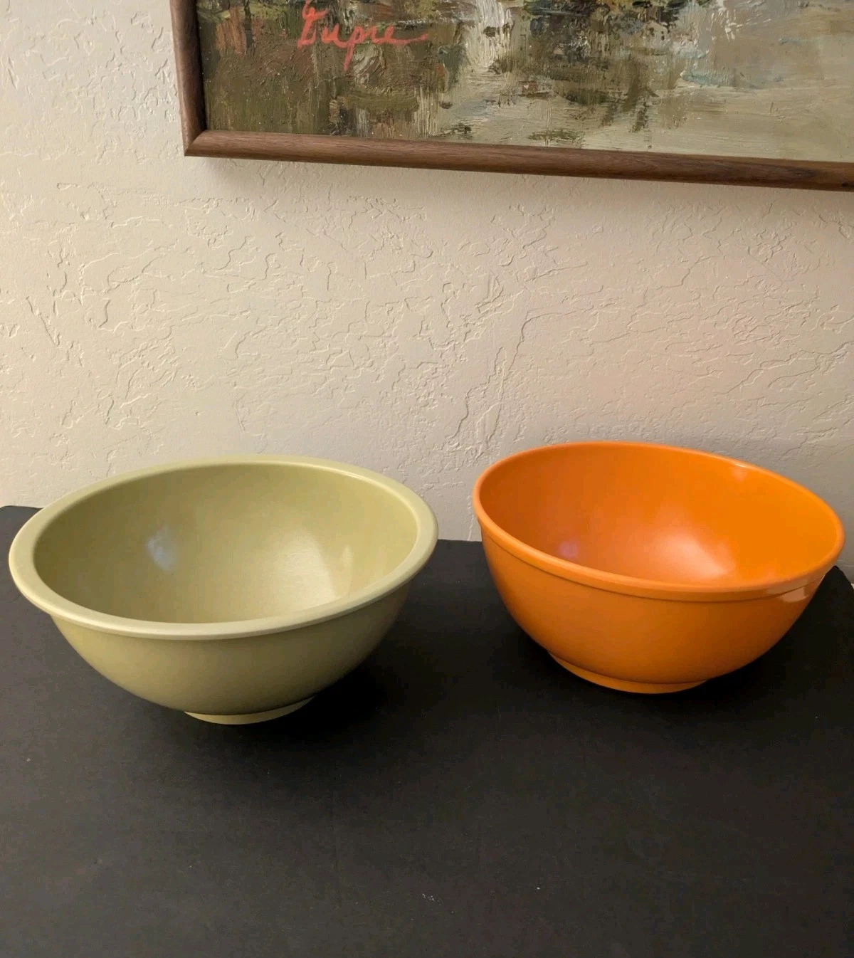 Vintage Lot Of 2 Texas Ware 118, Miramar 9 Melamine Mixing Bowls Avocado, Orange