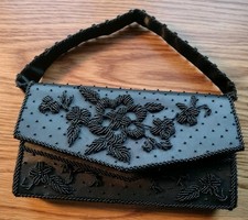 Vintage Black Hand Seed Beaded Purse. Cocktail Party Clutch, 8.5"X4.5"X3"